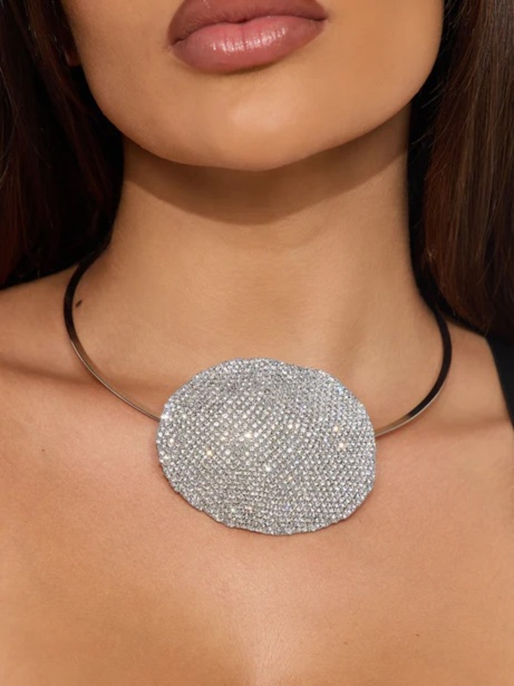 Crystal Pavé Silver Statement Choker Necklace